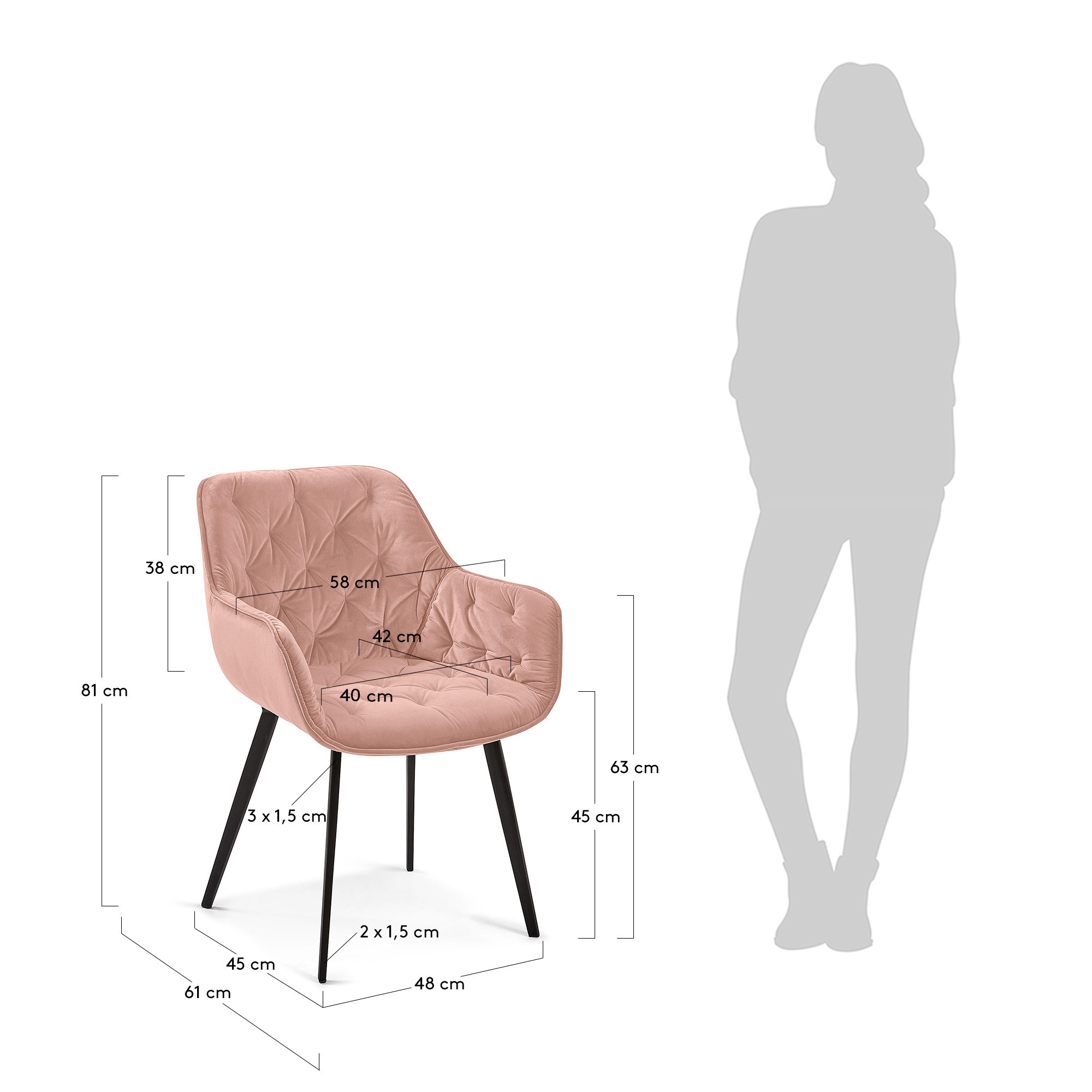 Krzesło Mulder, różowy aksamit