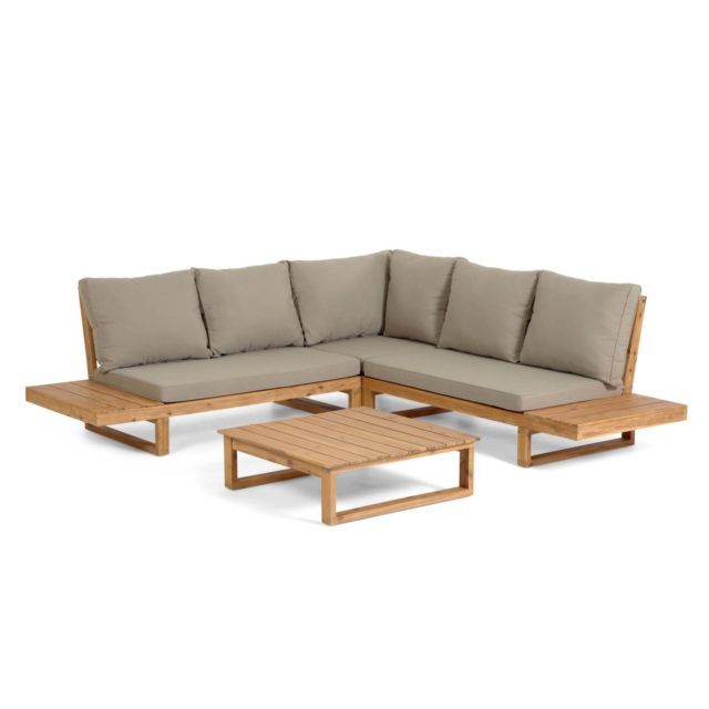 Zestaw sofa + stół Flaviina, drewno akacjowe