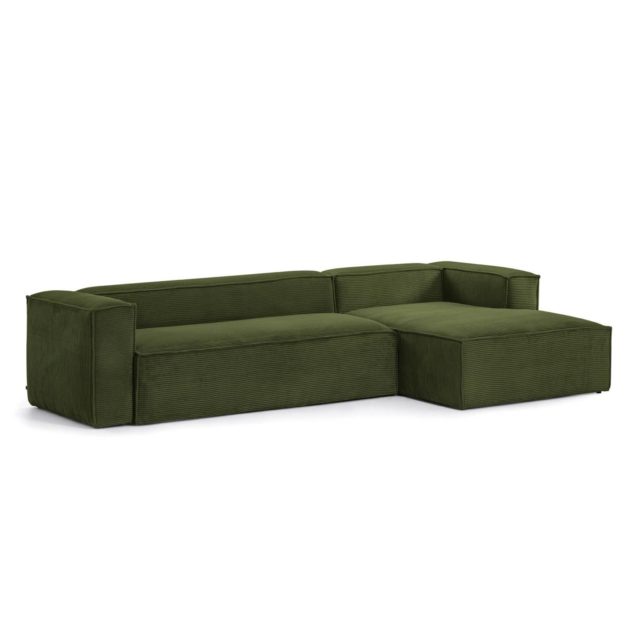 Sofa Blok 4-osobowa z szezlongiem prawostronnym, zielona