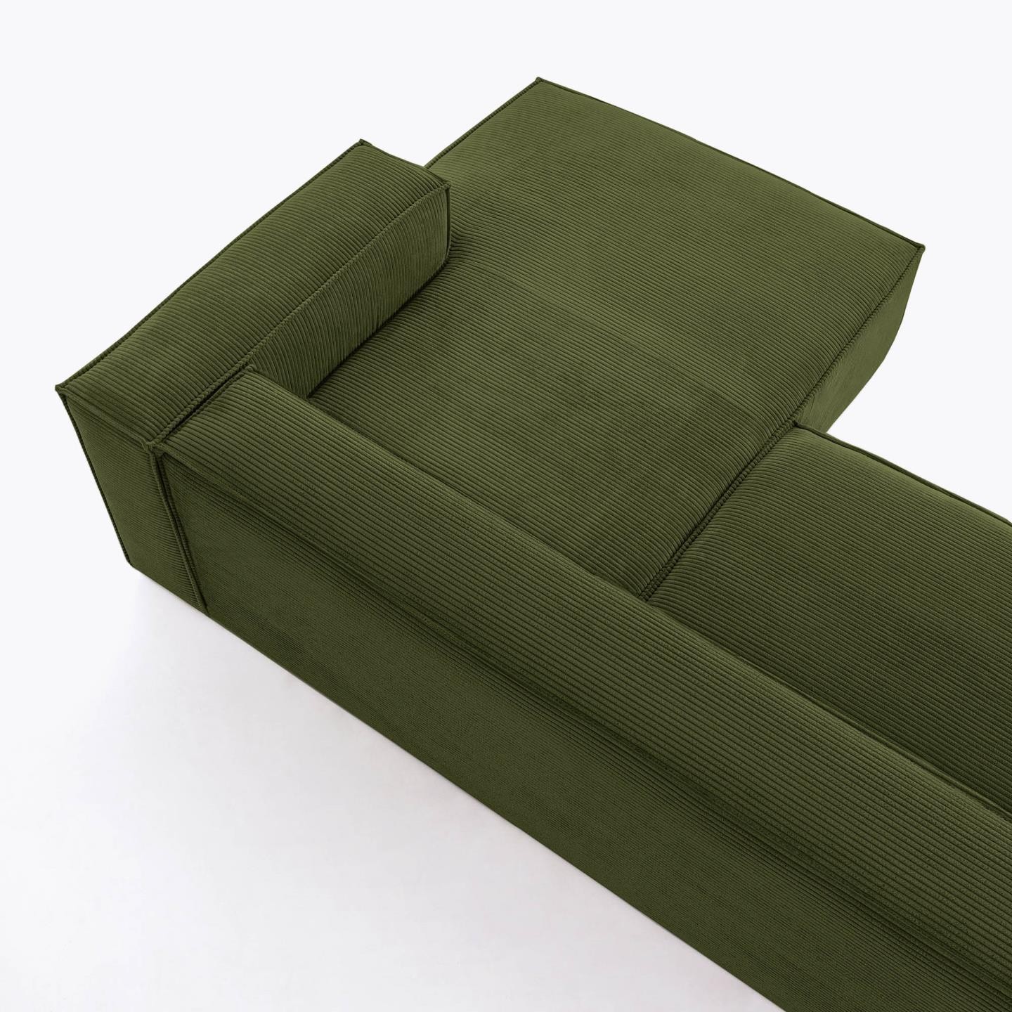 Sofa Blok 2-osobowa z szezlongiem prawostronnym, zielona