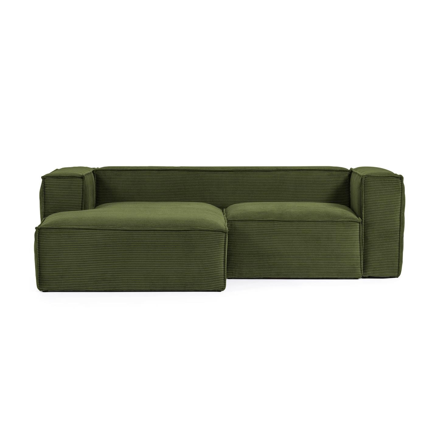 Sofa Blok 2-osobowa z szezlongiem lewostronnym, zielona