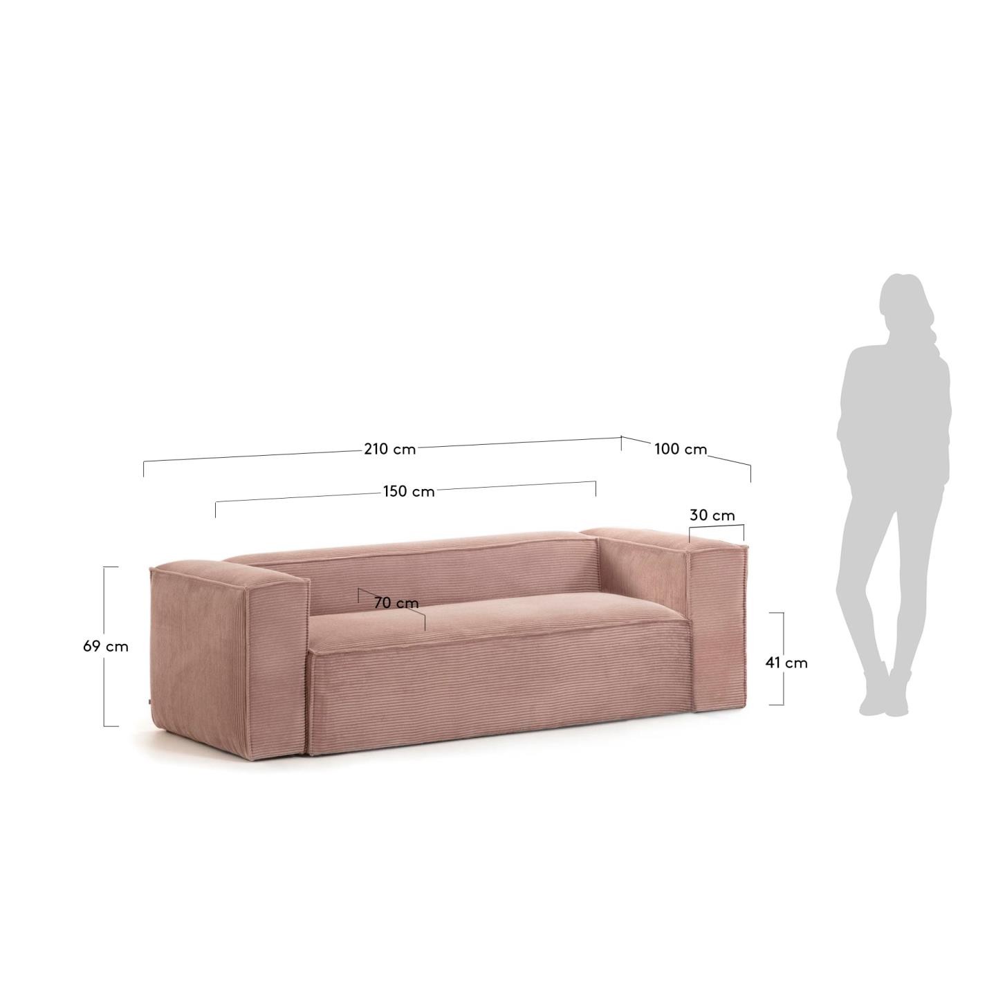 Sofa Blok 2-osobowa, różowa