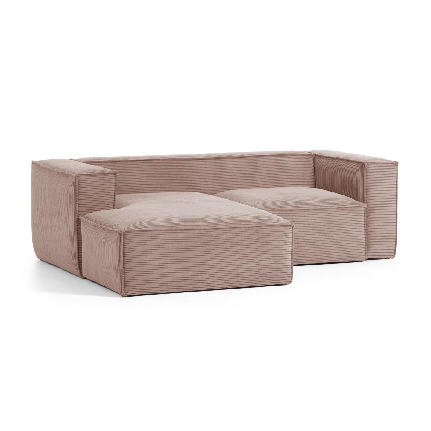 Sofa Blok 2-osobowa z szezlongiem lewostronnym, różowa