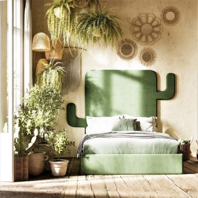 Łóżko tapicerowane Cactus z pojemnikiem na pościel